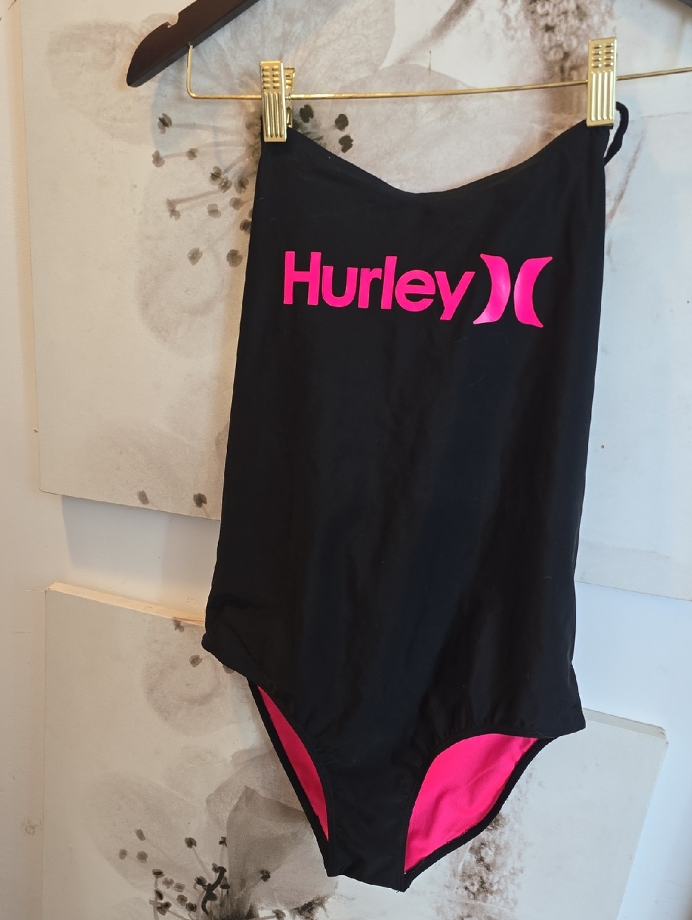 Hurley Black One-Piece Swimsuit with Pink Logo - Y16